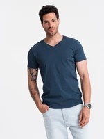 Ombre BASIC men's classic cotton T-shirt with a serape neckline - dark blue