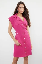 Trendyol Fuchsia Button Detailed Gabardine Mini Woven Shirt Dress