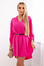 Women's dress with a longer back and belt - pink