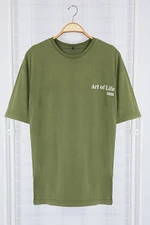 Trendyol Khaki Oversize/Wide Cut Faded Effect Text Printed 100% Cotton T-Shirt