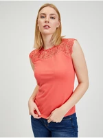 Oranžové dámské tričko s krajkou ORSAY - Dámské