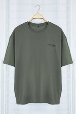 Trendyol Khaki Oversize/Wide Cut Text Printed Short Sleeve 100% Cotton T-Shirt