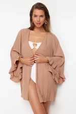 Trendyol Beige Belted Mini Woven Flywheel Kimono&Kaftan