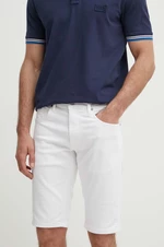 Džínové šortky Pepe Jeans SLIM GYMDIGO SHORT pánské, bílá barva, PM801075TC3