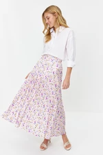 Trendyol pudrově květinový vzor plisovaná tkaná sukně s elastickým pasem