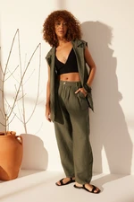 Trendyol Green 100% Linen High Waist Barrel Trousers