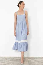 Trendyol Blue Waist Opening Guipure Detailed Maxi Woven Dress