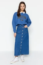 Trendyol Dark Indigo Double Pocket High Waist Denim Jeans Skirt