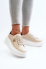 Women's leather sneakers on a beige Pernalia platform