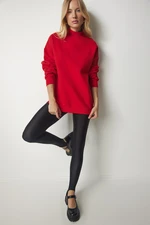 Happiness İstanbul Women's Red High Neck Basic Raised Sweatshirt