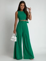 2-piece set, wide trousers and green blouse