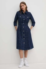 Rifľové šaty Tommy Hilfiger tmavomodrá farba, mini, rovný strih, WW0WW42017