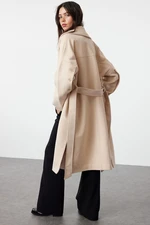 Trendyol Ecru Button Detailed Soft Textured Slit Oversize Coat