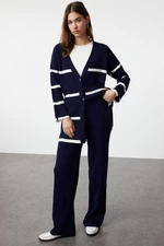 Trendyol Navy Blue Roving Knit Knitwear Cardigan-Trousers Bottom-Top Set
