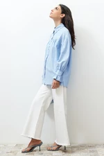 Trendyol Light Blue Drawstring Cotton Woven Shirt