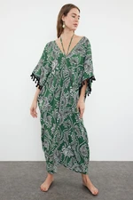 Trendyol Ethnic Patterned Wide Fit Midi Woven Tassel Beach Dress