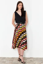 Trendyol Multicolored Patterned Satin Fabric Pleat Detailed Midi Length Woven Skirt