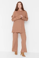 Trendyol Camel Slit Detailed Cardigan-Pants Knitwear Suit