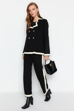 Trendyol Black Color Block Jacket-Pants Knitwear Two Piece Set