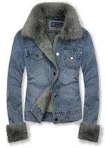 Jeansjacke mit kuscheligem Fellimitat blau/grau