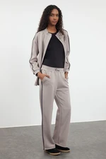 Trendyol Mink Zippered Diver/Scuba Cardigan-Pants Knitted Piping Bottom-Top Set