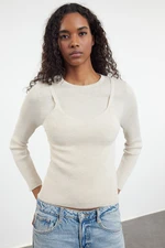 Trendyol Beige Basic Double Knitwear Sweater