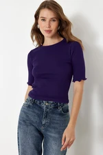 Trendyol Purple Ribbed Fitted Crew Neck Stretchy Knitted Blouse