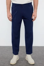 Trendyol Navy Blue Pleated Classic Baggy Fit Fabric Trousers