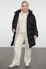 Trendyol Curve Black Regular Fit Contrast Lining Detailed Long Puffer Parka Coat