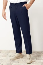 Trendyol Navy Blue Italian Cut Pleated Classic Double Leg Fabric Trousers