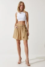 Happiness İstanbul Women's Biscuit Belted City Length Woven Shorts