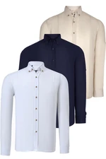 TRIPLE SET G721 DEWBERRY MEN'S SHIRT-NAVY-WHITE-BEIGE