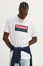 Bavlnené tričko Tommy Jeans pánske, biela farba, s potlačou, DM0DM19684