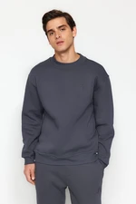 Trendyol Anthracite Oversize/Wide Cut Half Turtleneck Letter Embroidered Sweatshirt with Polar Fleece Inside