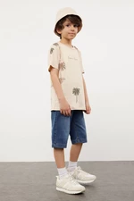 Trendyol Beige Boy Palm Patterned Short Sleeve T-shirt - Jean Pants Set Bottom-Top Set