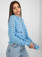 Light blue openwork oversize sweater with wool