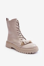 Women's patented work boots with D&A decoration light grey