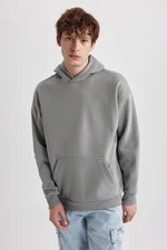 DEFACTO Oversize Wide Pattern Hooded Kangaroo Pocket Basic Plain Sweatshirt