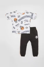 DEFACTO Baby Boy 2-Piece Set Sports Printed Combed Cotton Short Sleeve T-Shirt Sweatpants