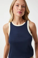 Happiness İstanbul Women's Navy Blue Sleeveless Contrast Colored Blouse