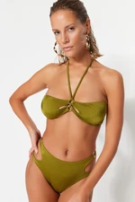 Trendyol Khaki bez ramínek s výstřihem/oknem Bikiny Top