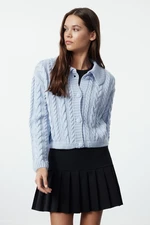 Trendyol Blue Crop Polo Neck Knitwear Cardigan