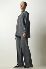Happiness İstanbul Women's Gray Stylish Knitwear Sweater Pants Suit