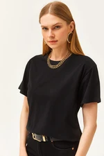 Olalook Women's Black Crew Neck Basic T-Shirt