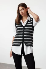 Trendyol Black Soft Texture Striped V Neck Regular Vest