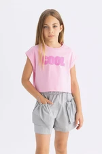 DEFACTO Girl's Crew Neck Printed Short Sleeve T-Shirt