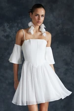 Trendyol Bridal White A-Cut Corset Detailed Woven Short Wedding/Wedding Elegant Evening Dress