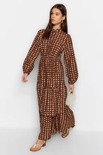 Trendyol Brown Polka Dot Patterned Woven Dress with a Layered Skirt