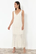 Trendyol Stone Openwork V-neck Maxi Knitwear Dress