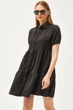 Olalook Women's Black Pieced Linen Content Shirt Dress